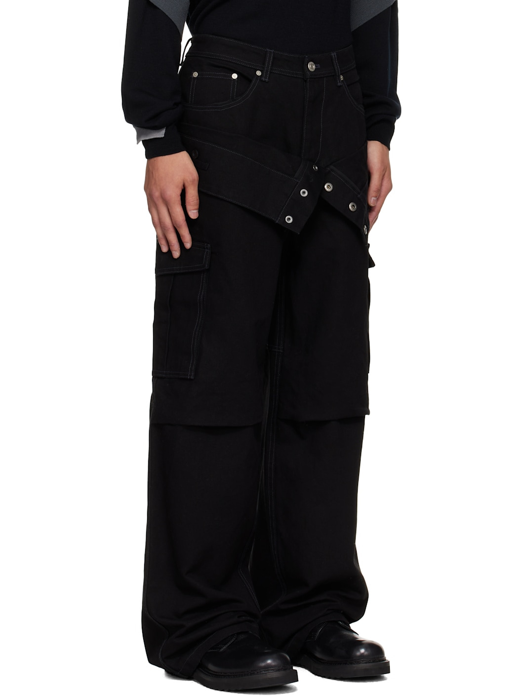 Black Double Waist Work Wide-Leg Jeans - 2