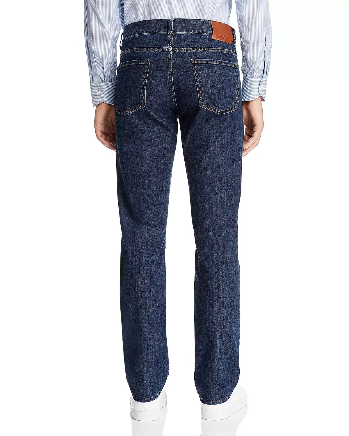 Dark Wash Stretch Denim Straight Fit Jeans in Blue - 2