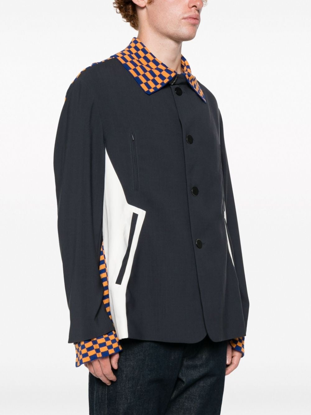 check-pattern panelled shirt jacket - 3