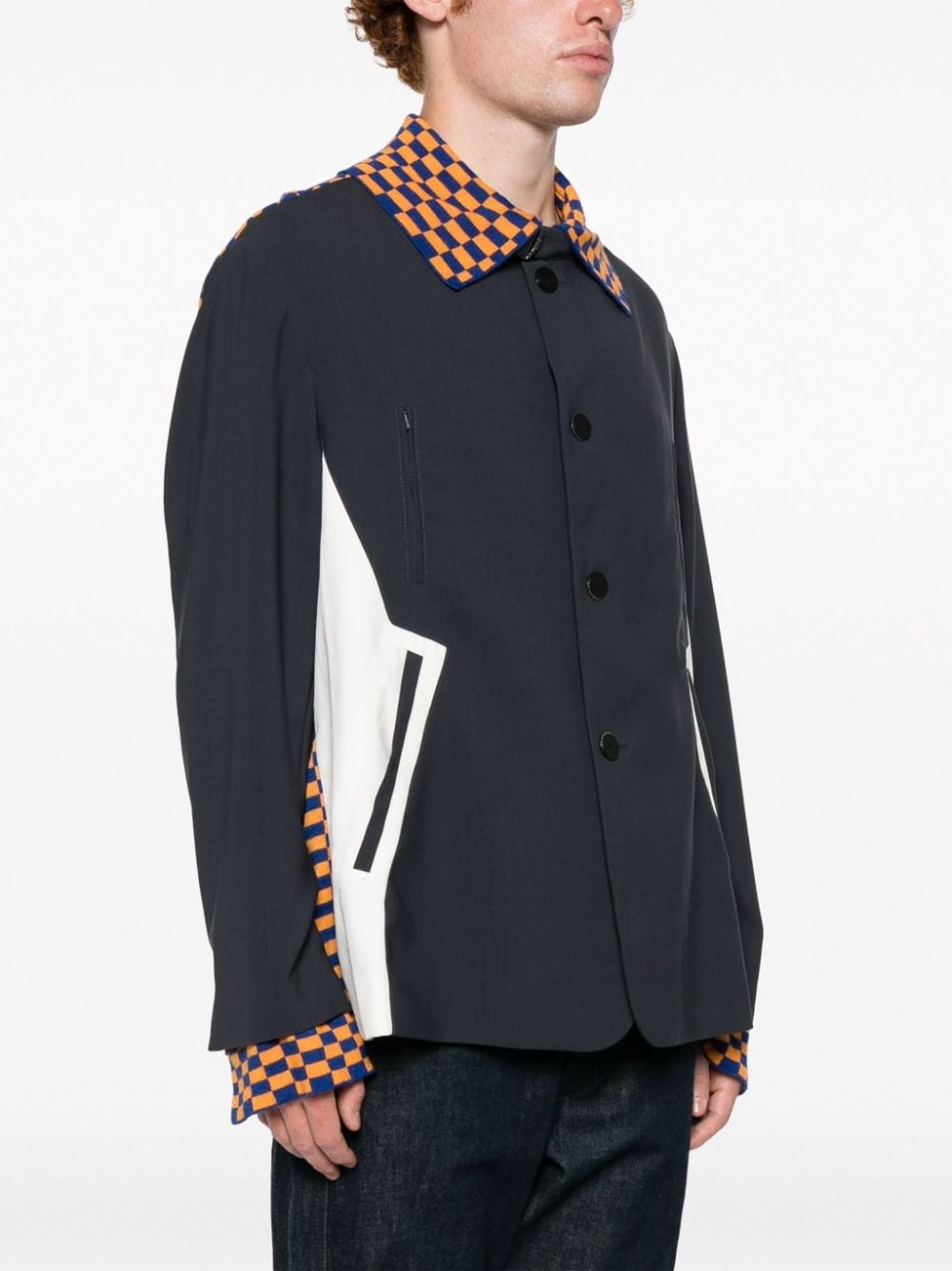 check-pattern panelled shirt jacket