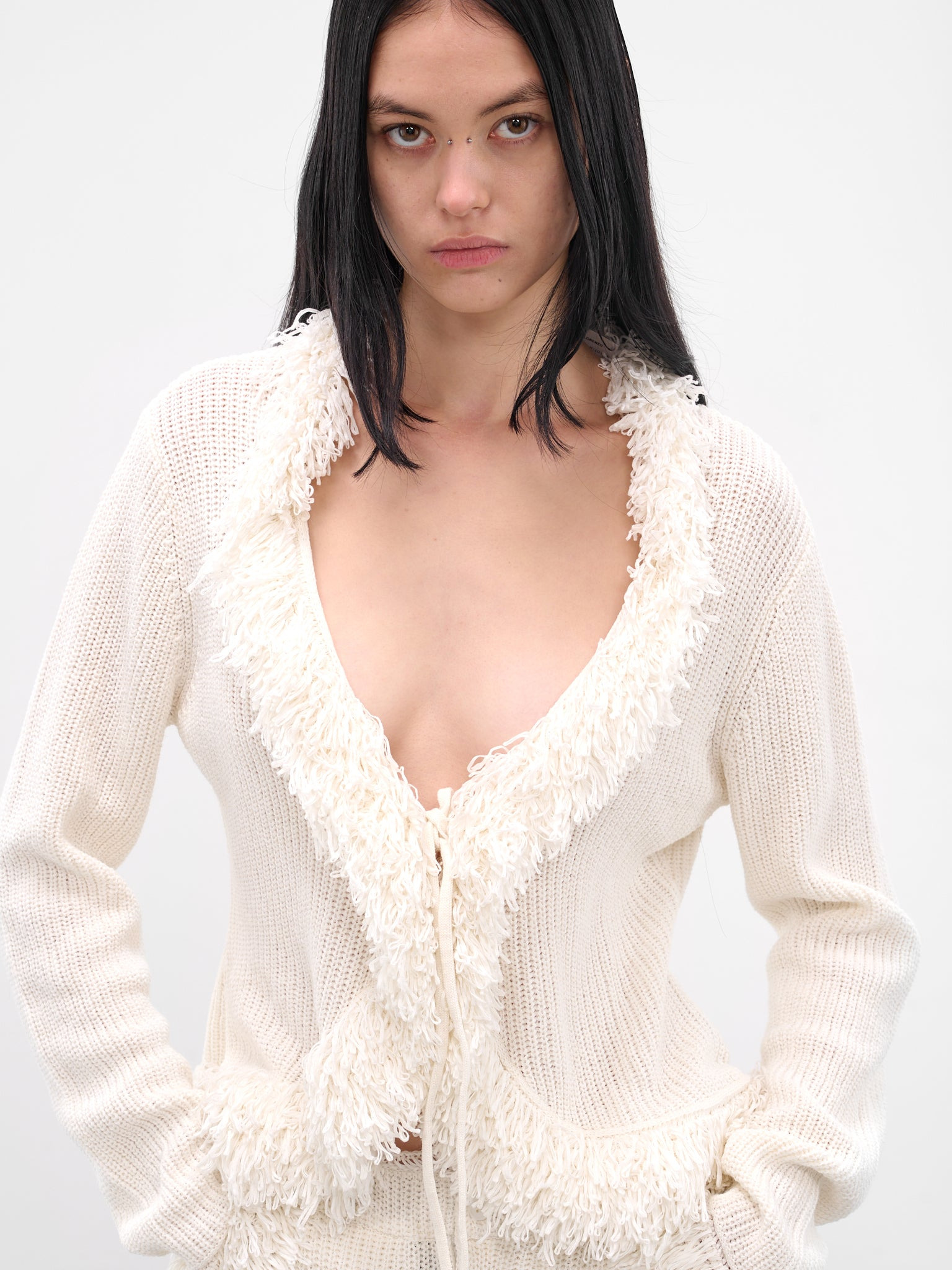 White Mello Fringe Knit Cardigan - 5