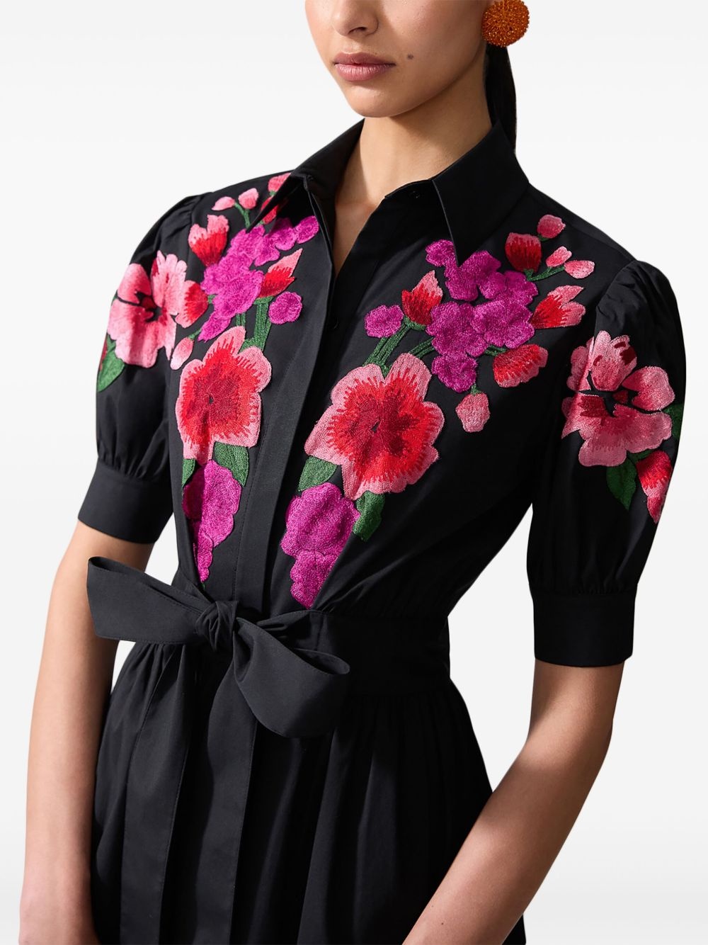 floral-embroidered shirt dress - 4