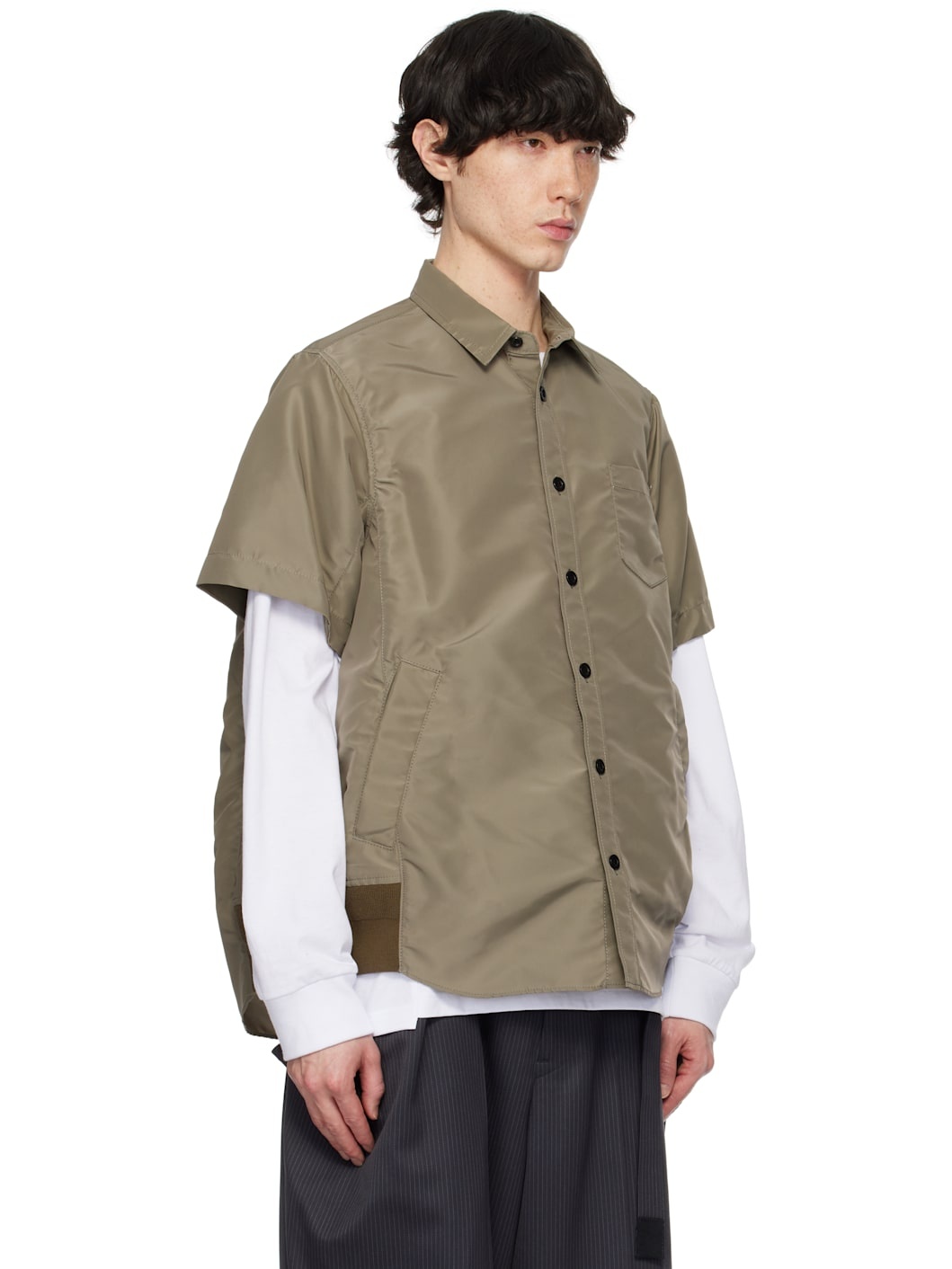 Taupe Nylon Twill Shirt - 2