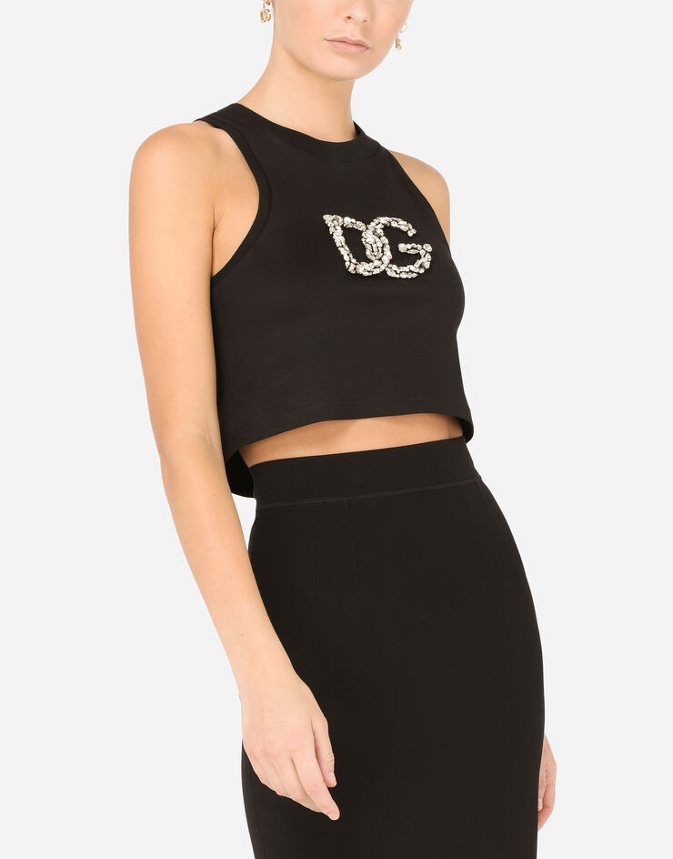 Cropped jersey tank top with crystal DG embellishment - 4