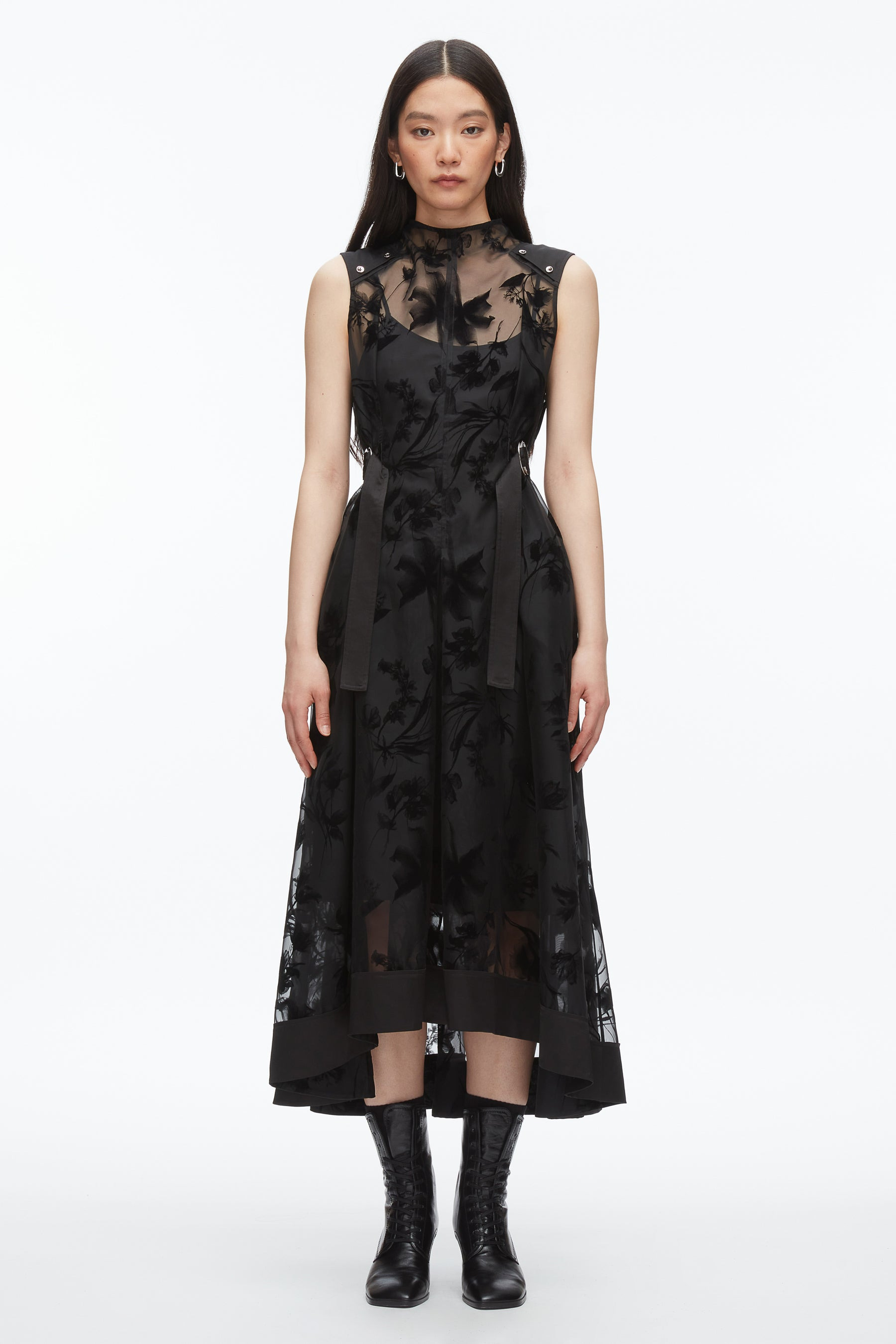 Flocked Organza Midi Dress - 3
