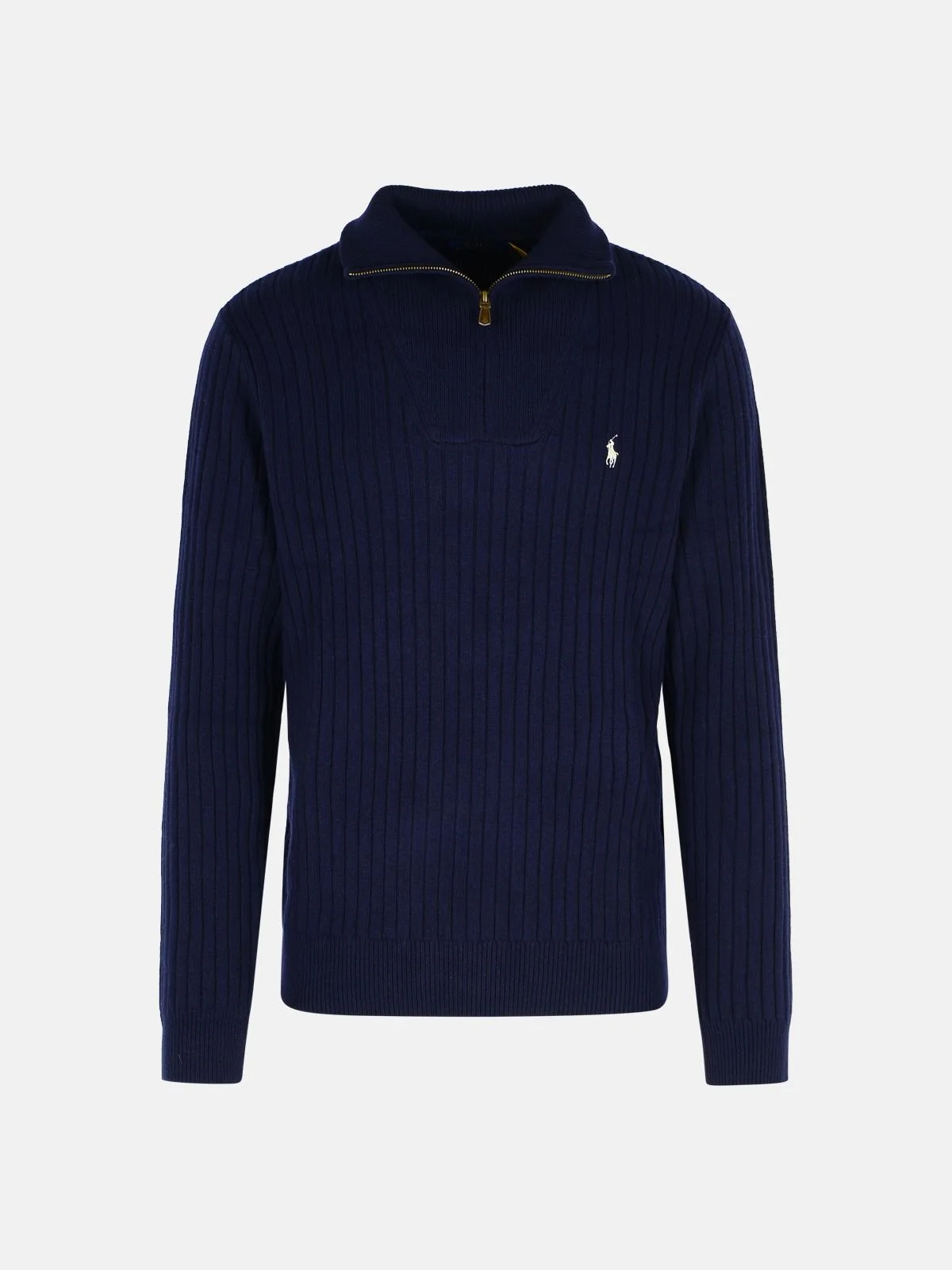 NAVY WOOL AND COTTON SWEATER - 1