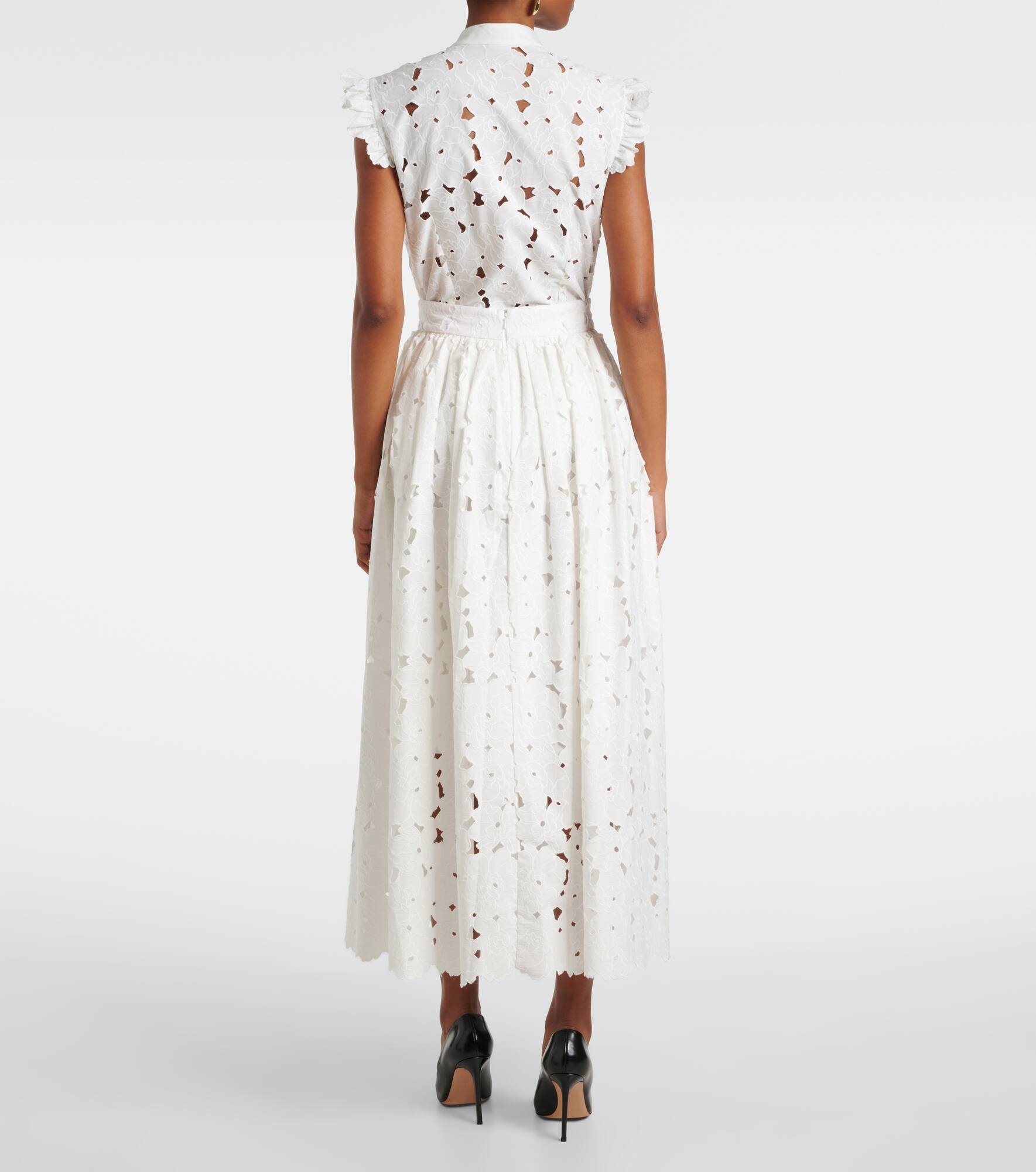 Gathered cotton-blend midi skirt - 3