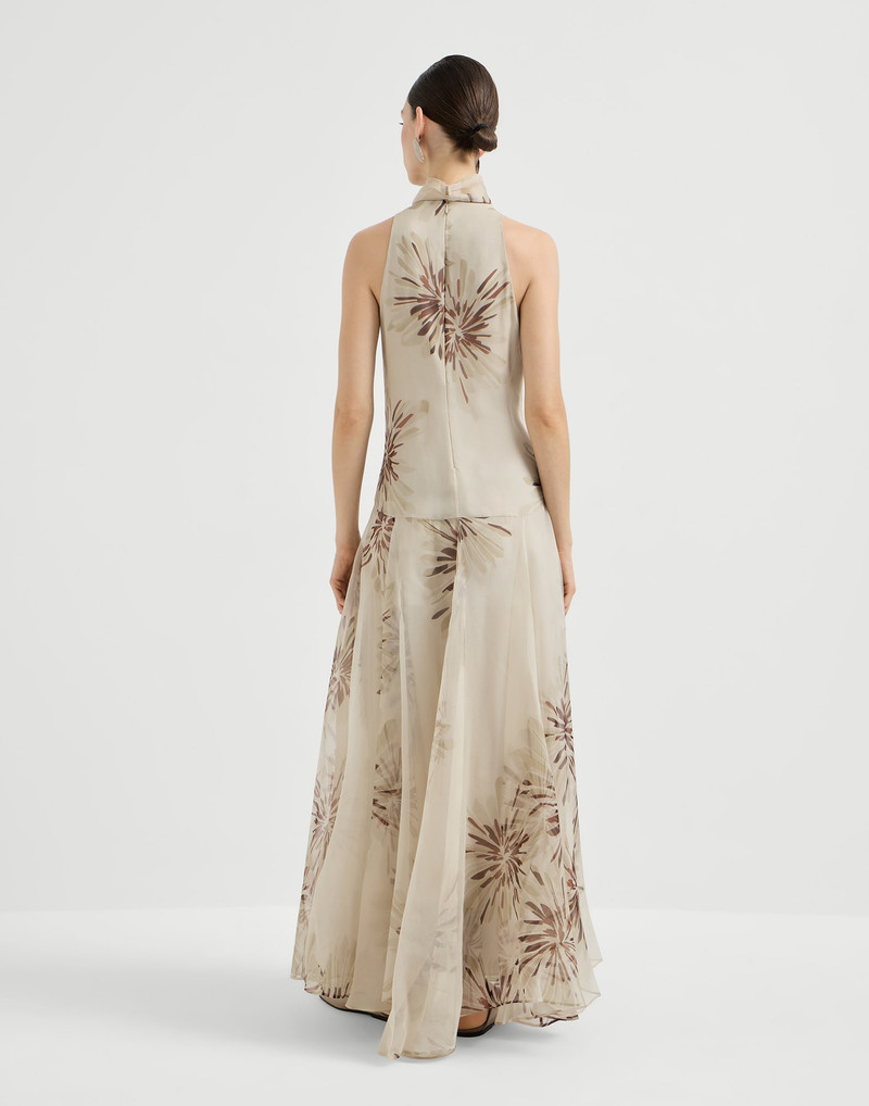 Bloom print silk organza dress with monili 3