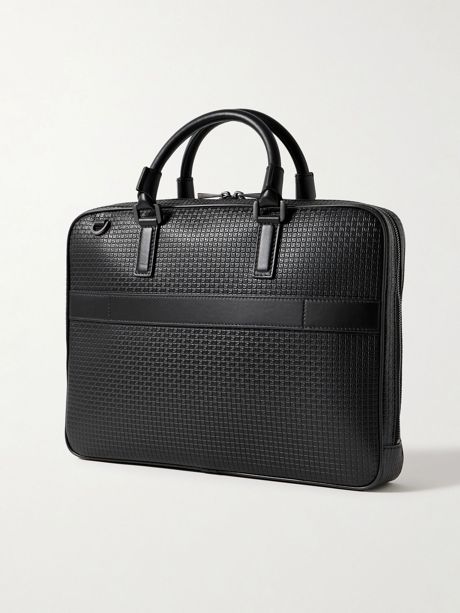 Leather-Trimmed Logo-Embossed Stepan Coated-Canvas Briefcase Black - 3
