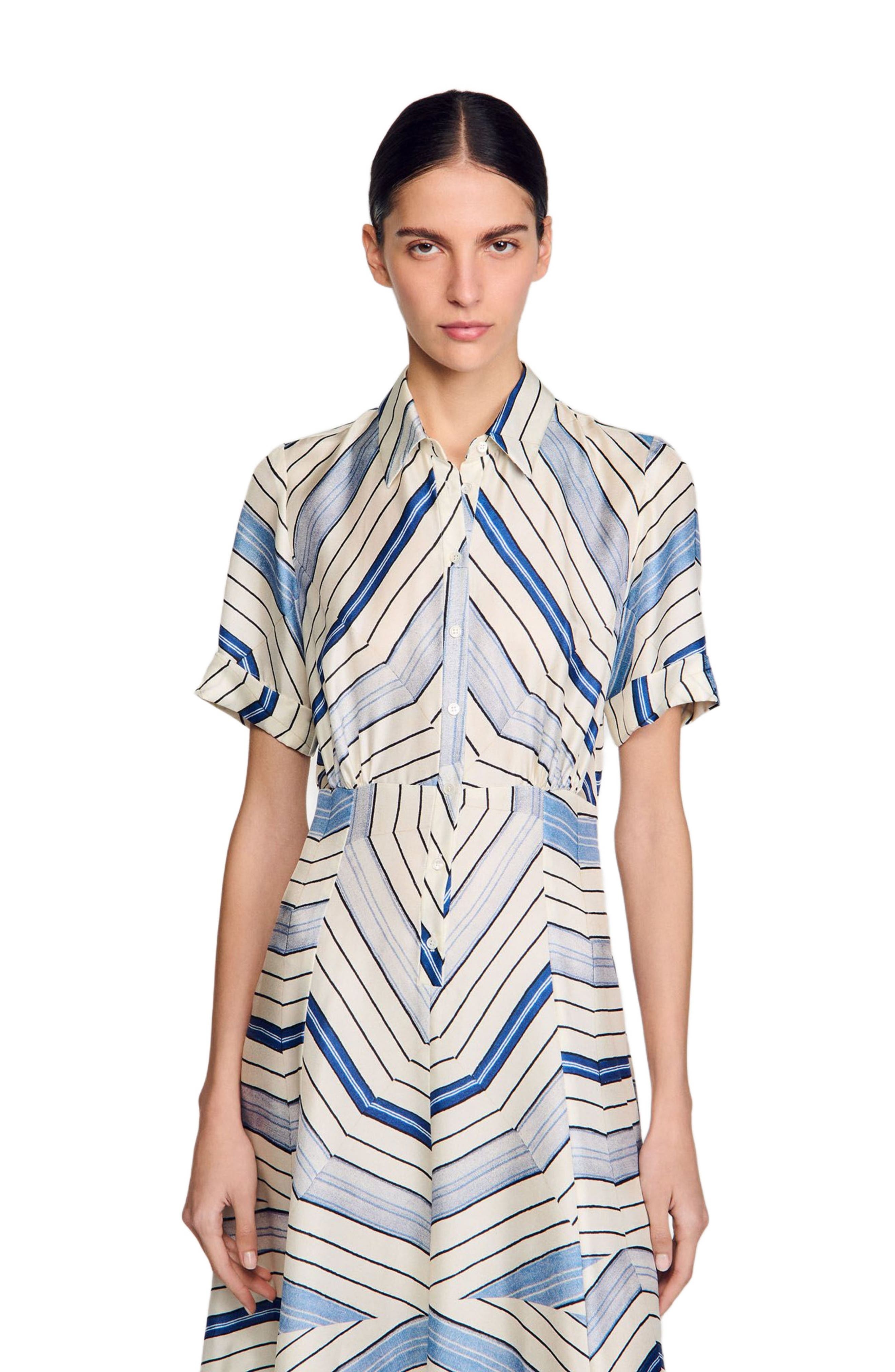 SANDRO Spiral-motif silk midi dress in Sky Blue at Nordstrom - 3