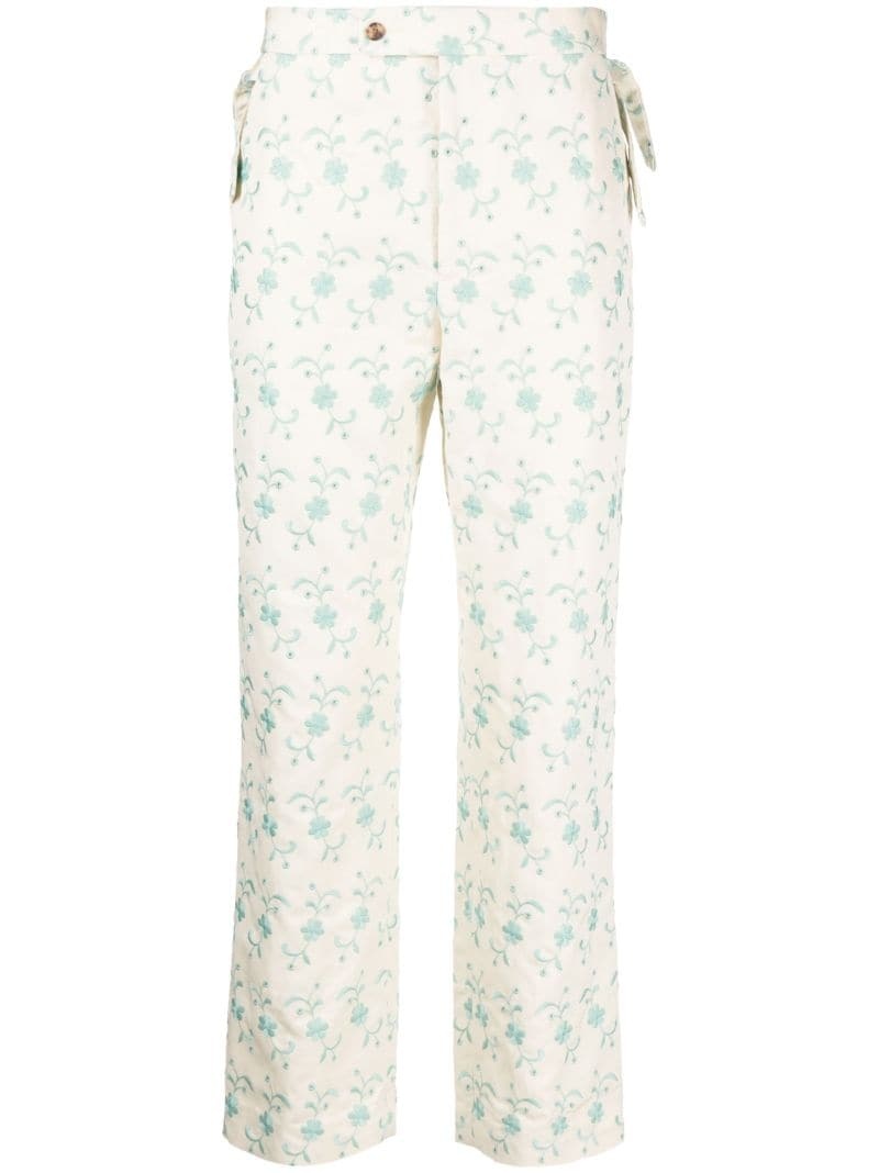 floral-embroidery straight-leg trousers - 1