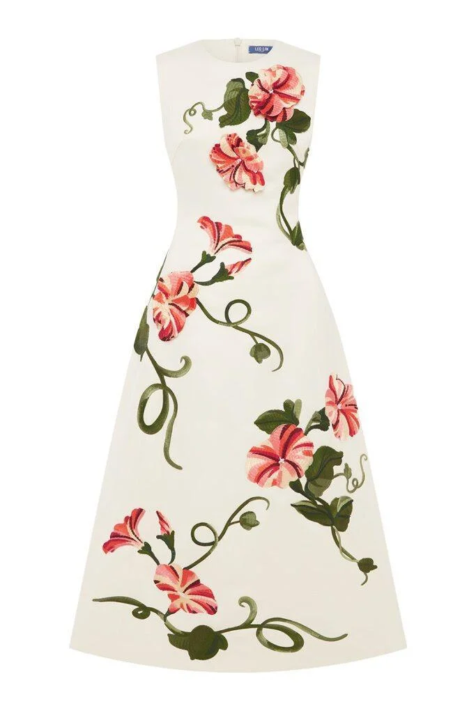Cleo Dress - Vine Print Snow - 1