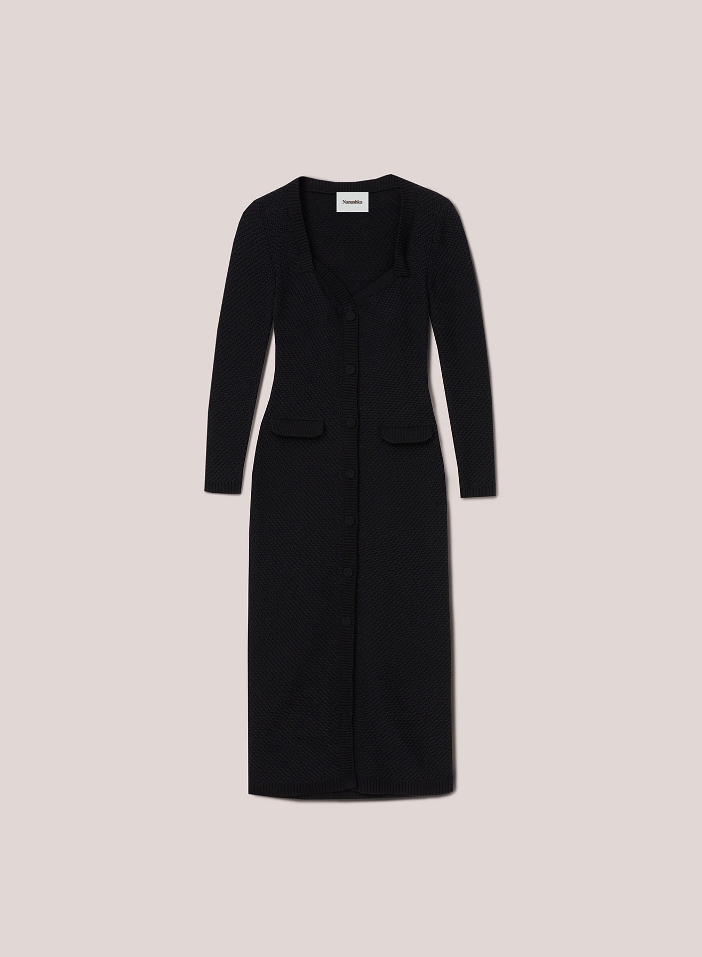 DANA - Cotton-tweed textured sweetheart neck dress - Black - 1