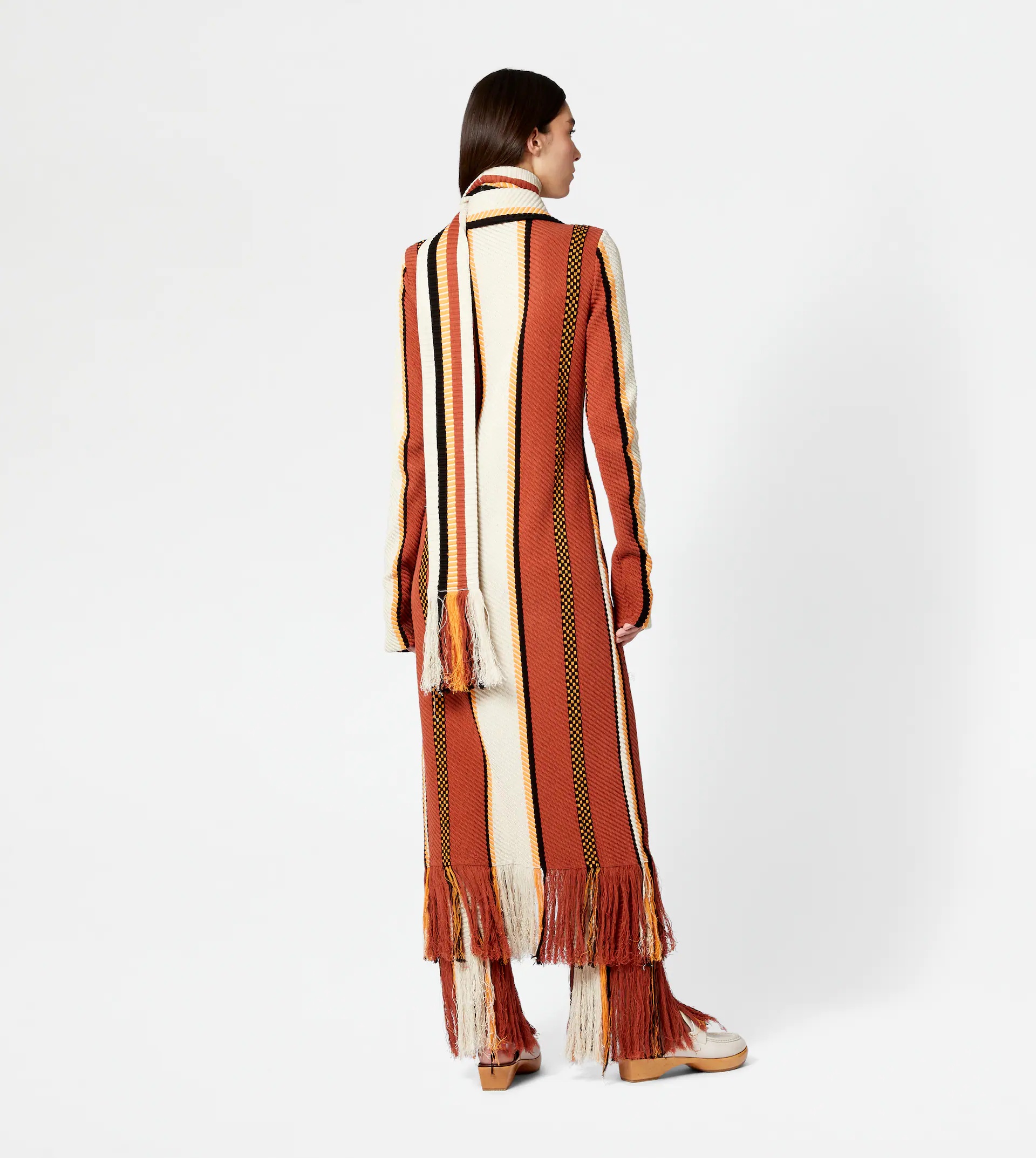 MAXI CARDIGAN IN COTTON WITH FRINGES - OFF WHITE, ORANGE, YELLOW - 3