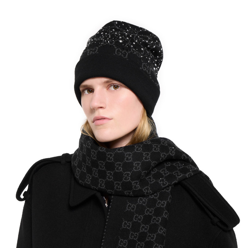 GG wool beanie hat with crystals 3