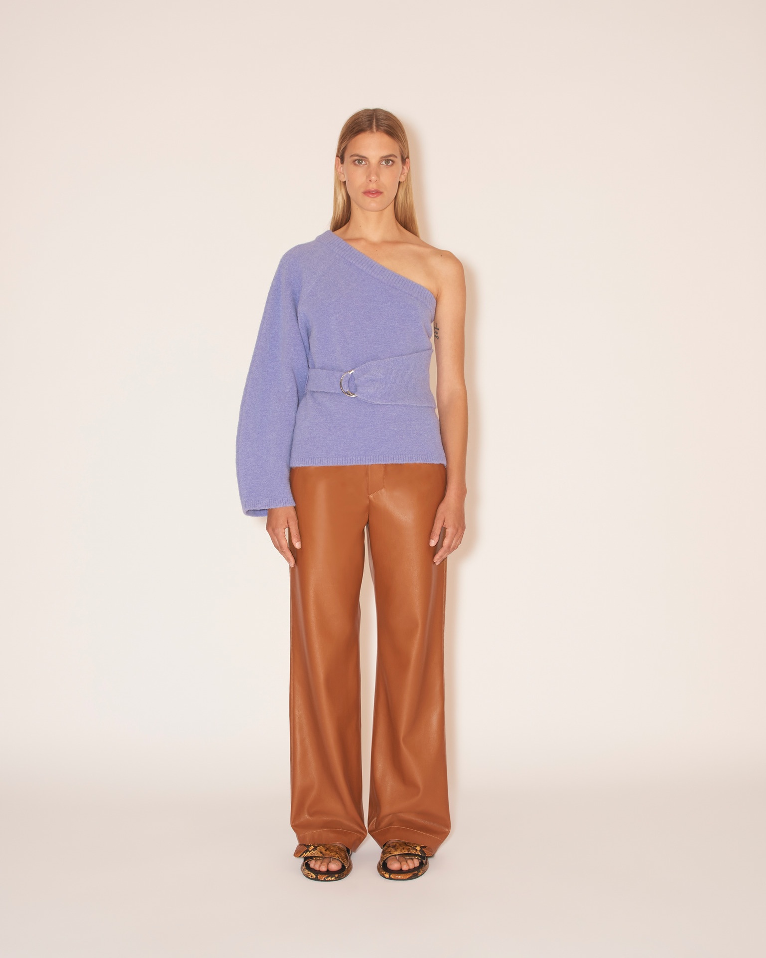 CALIE - OKOBOR™ alt-leather drawstring waist trousers - Tobacco - 2