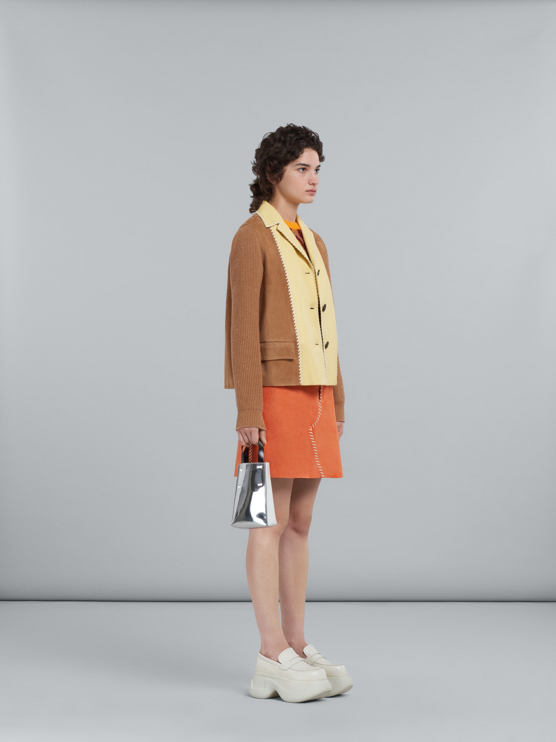 ORANGE SUEDE SKIRT WITH NAPPA STITCHING - 5
