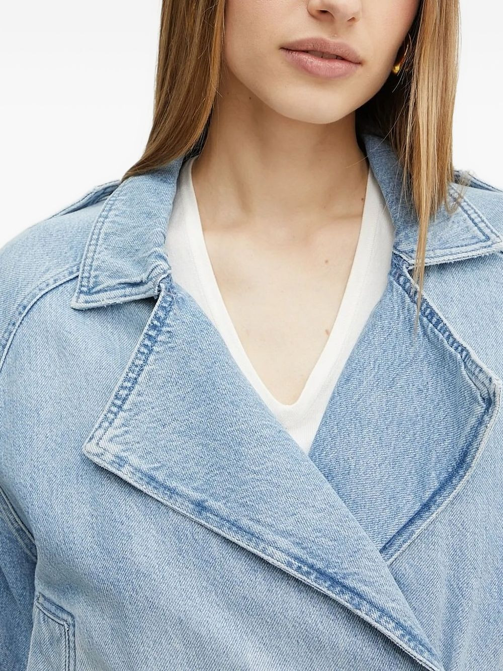 double-breasted belted denim jacket - 3