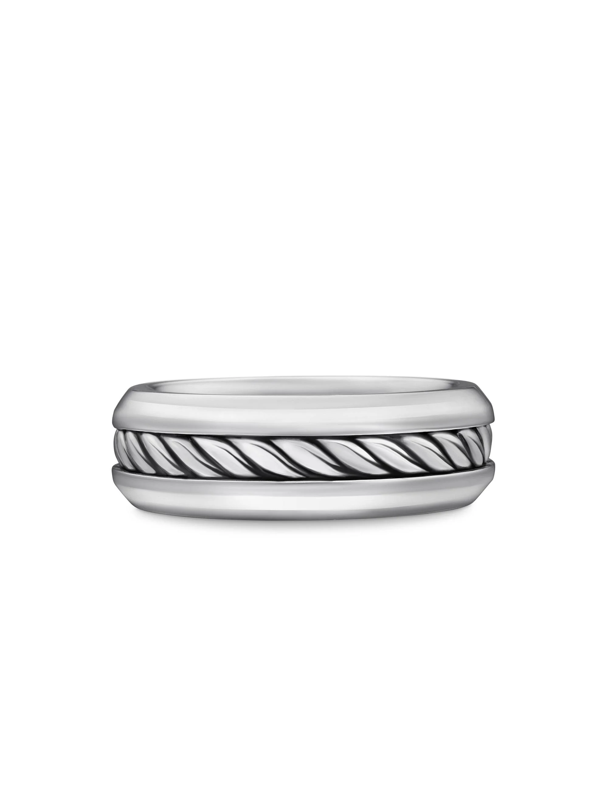 Men's Cable Inset Band Ring in Sterling Silver, 8mm - Sterling Silver - 1