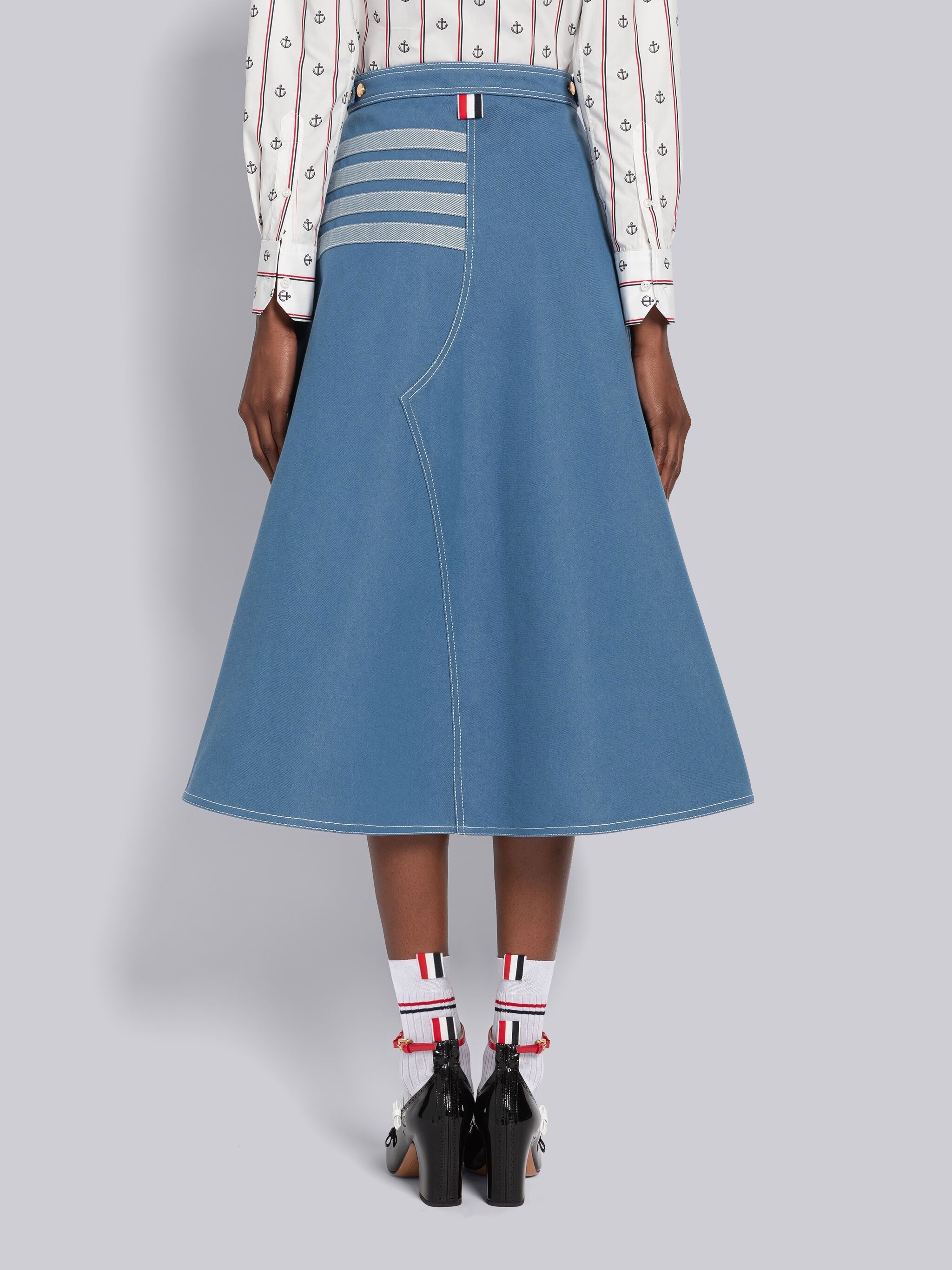 Denim Trouser Seaming A-line Skirt - 3