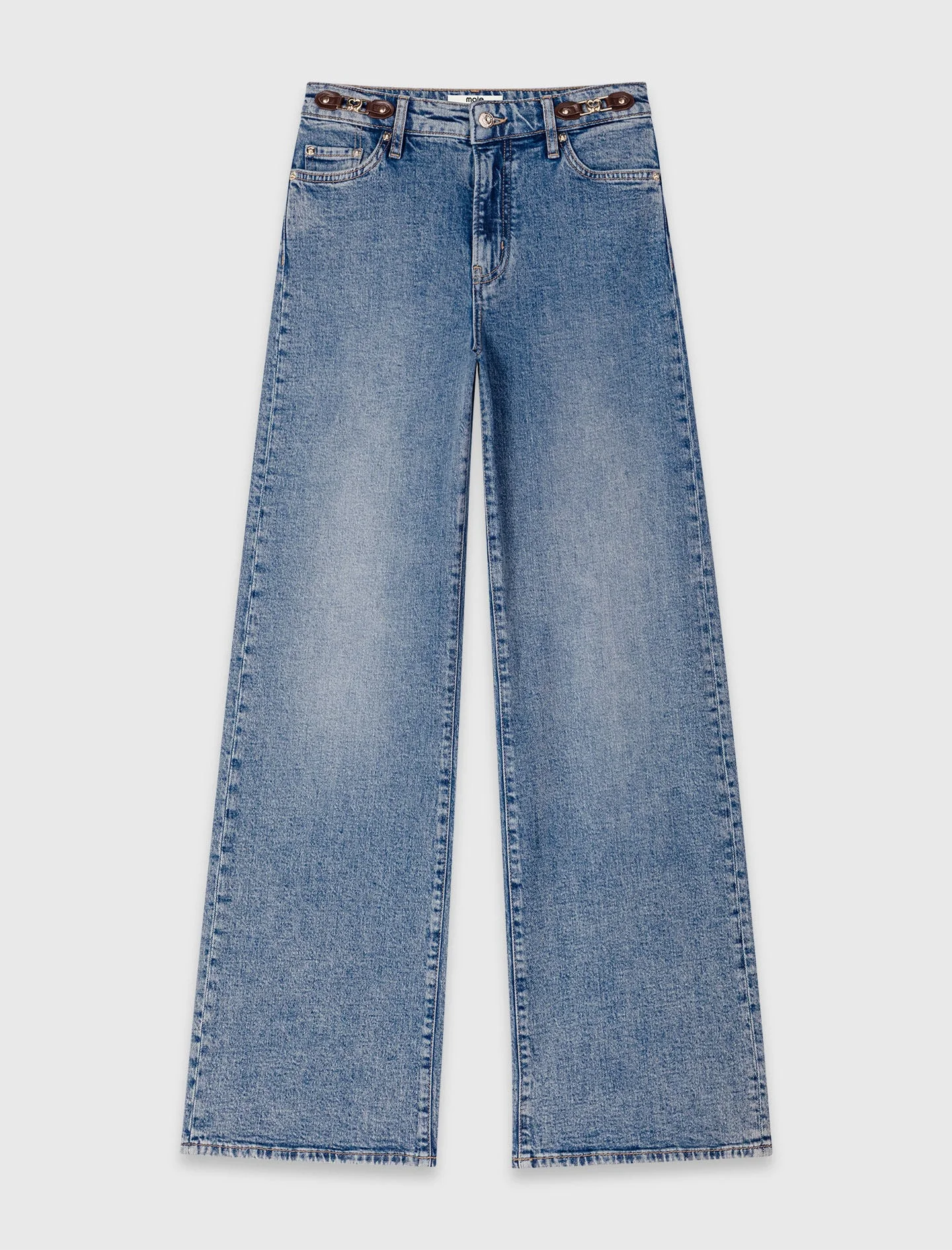 Wide-leg leather buckle jeans - 1