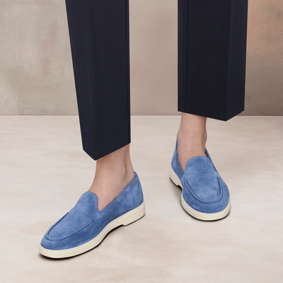 Santoni Women's blue suede loafer outlook