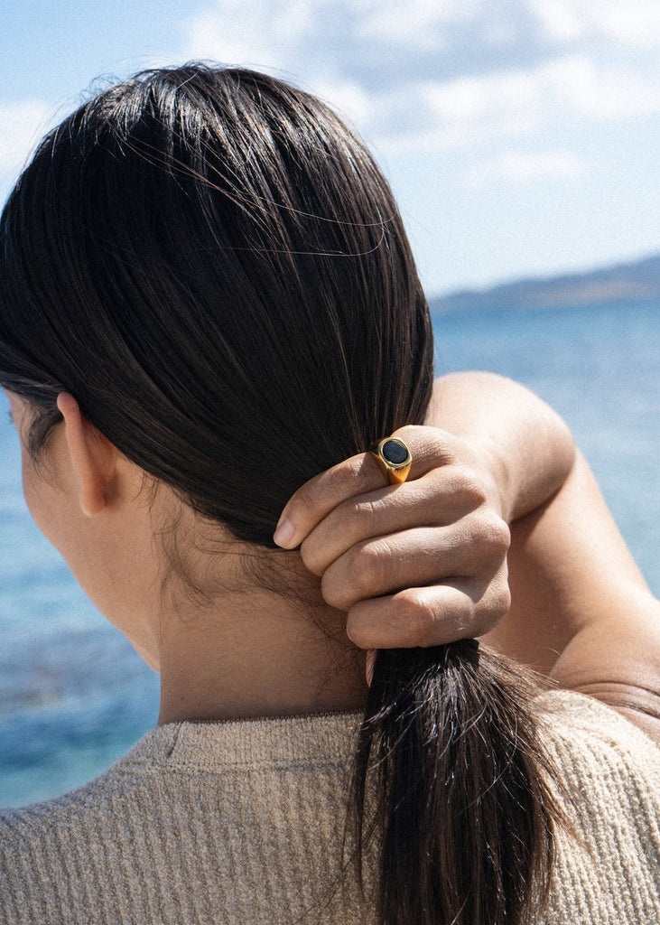 SUNKEN STONE SIGNET RING GOLD - 3