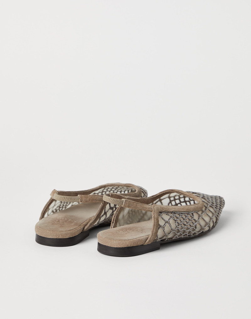 Brunello Cucinelli Precious net embroidery slingback flats outlook