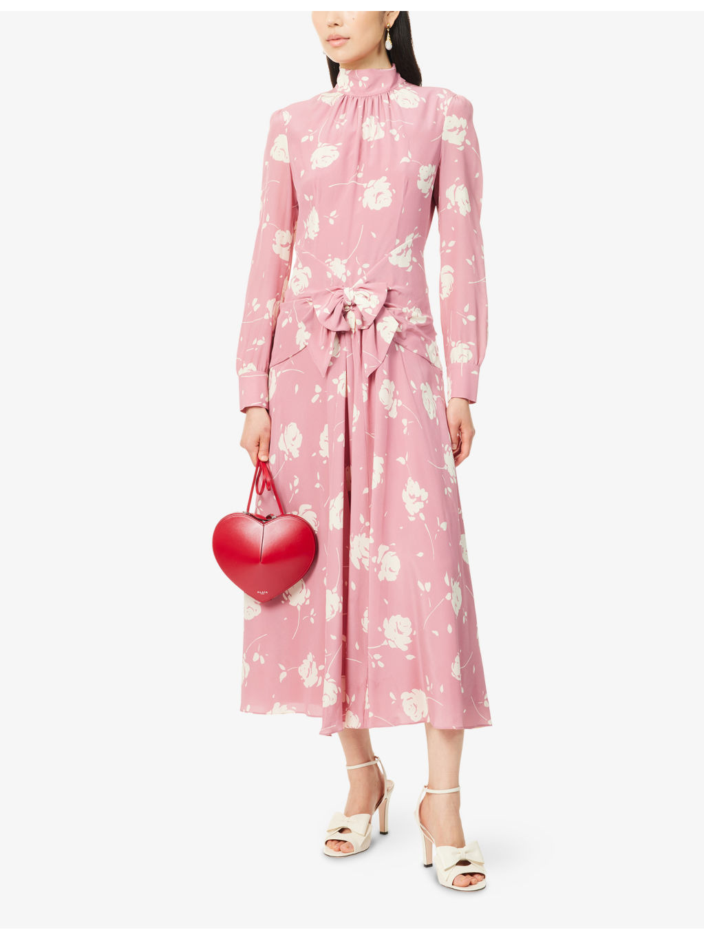 Floral High-Neck Silk Midi Dress - 2