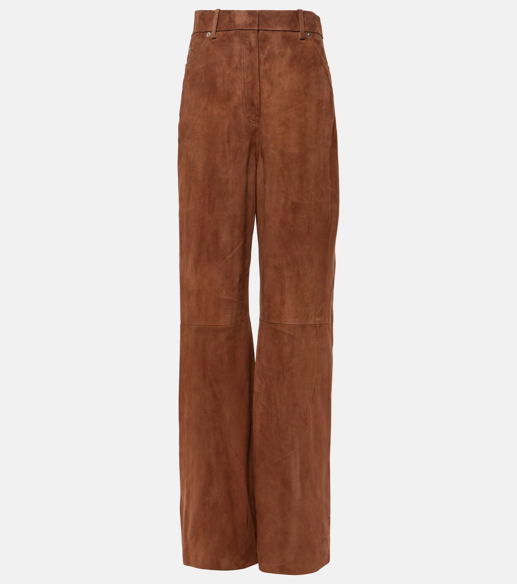 High-rise suede wide-leg pants - 1