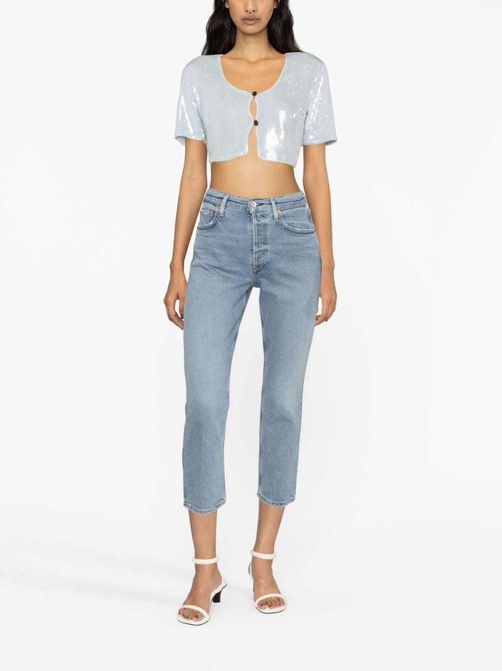 sequin-embellished cropped blouse - 4