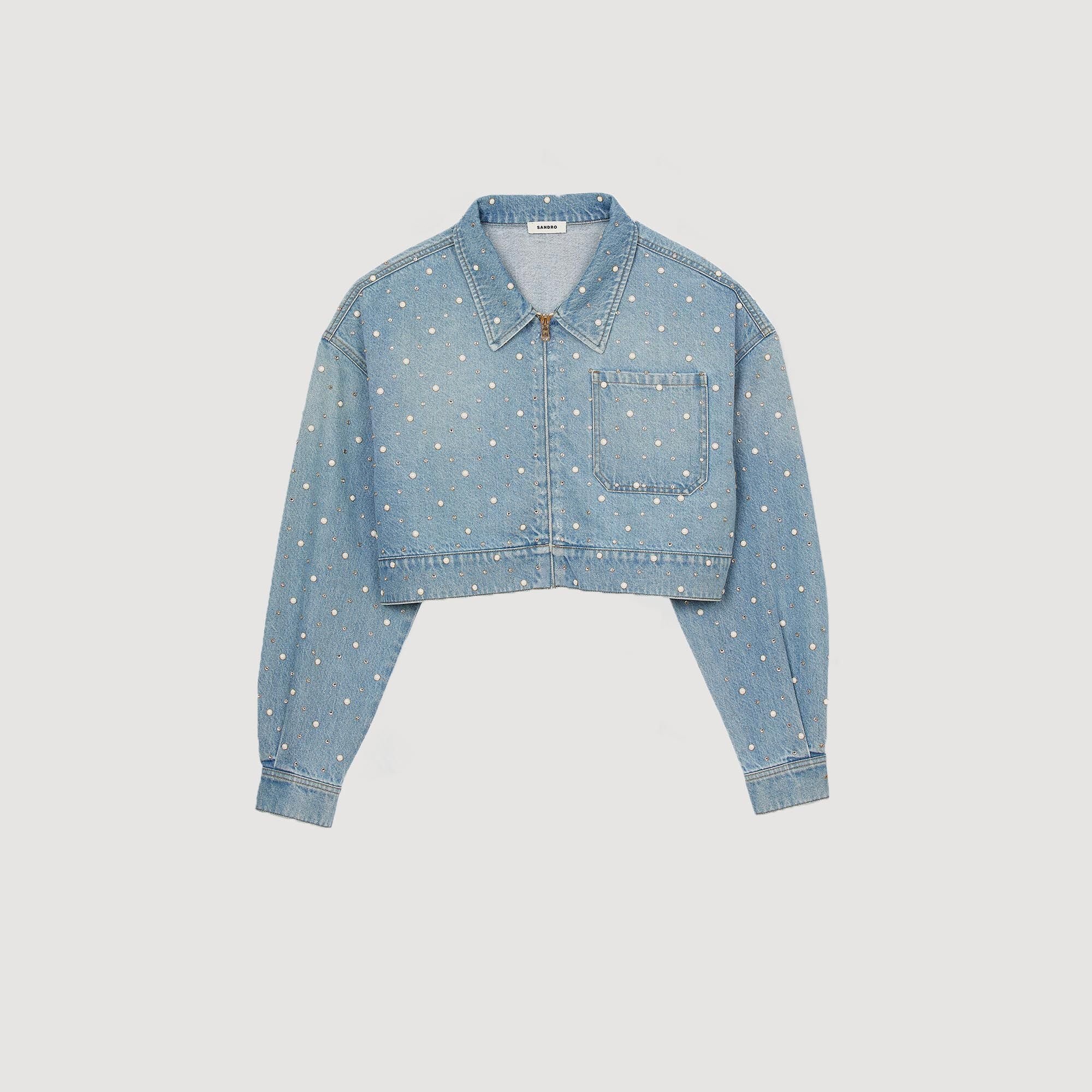 BEADED AND RHINESTONE DENIM JACKET - 6