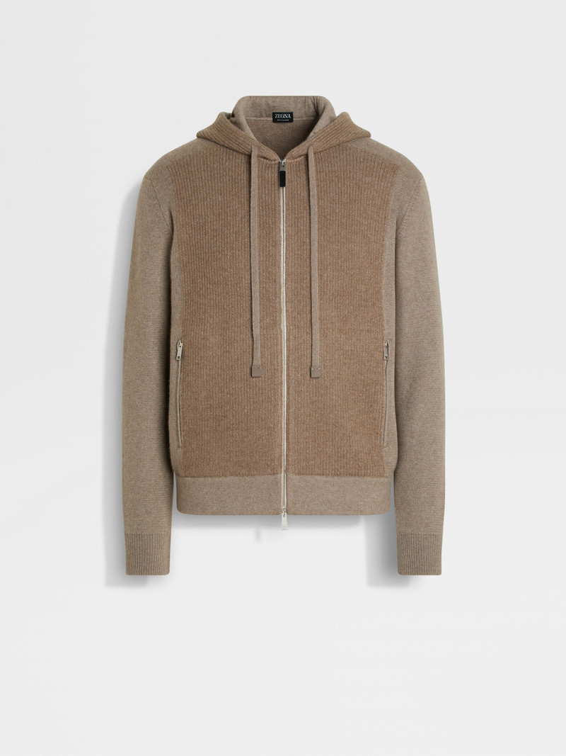 LIGHT TAUPE MÉLANGE OASI CASHMERE FULL ZIP HOODIE 1