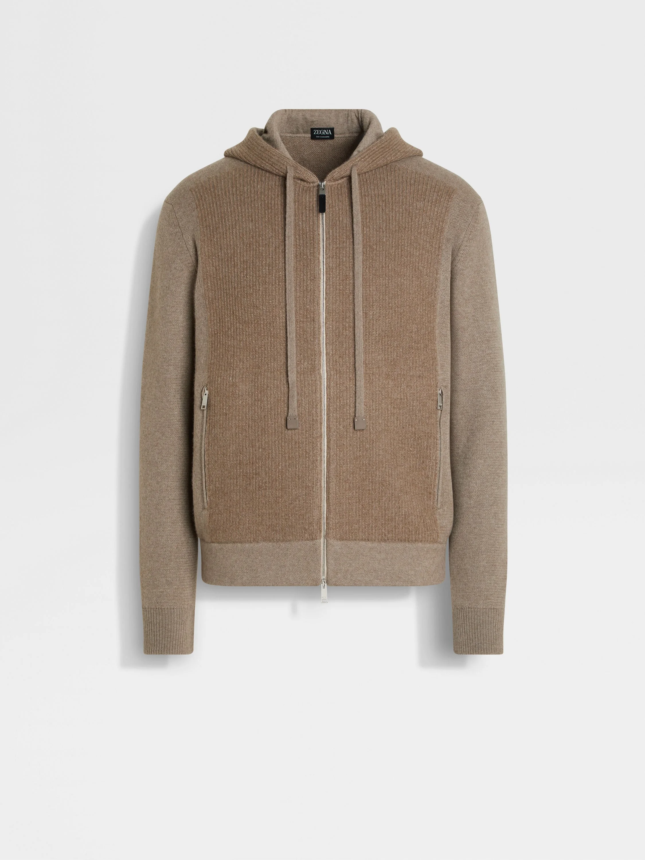 LIGHT TAUPE MÉLANGE OASI CASHMERE FULL ZIP HOODIE - 1