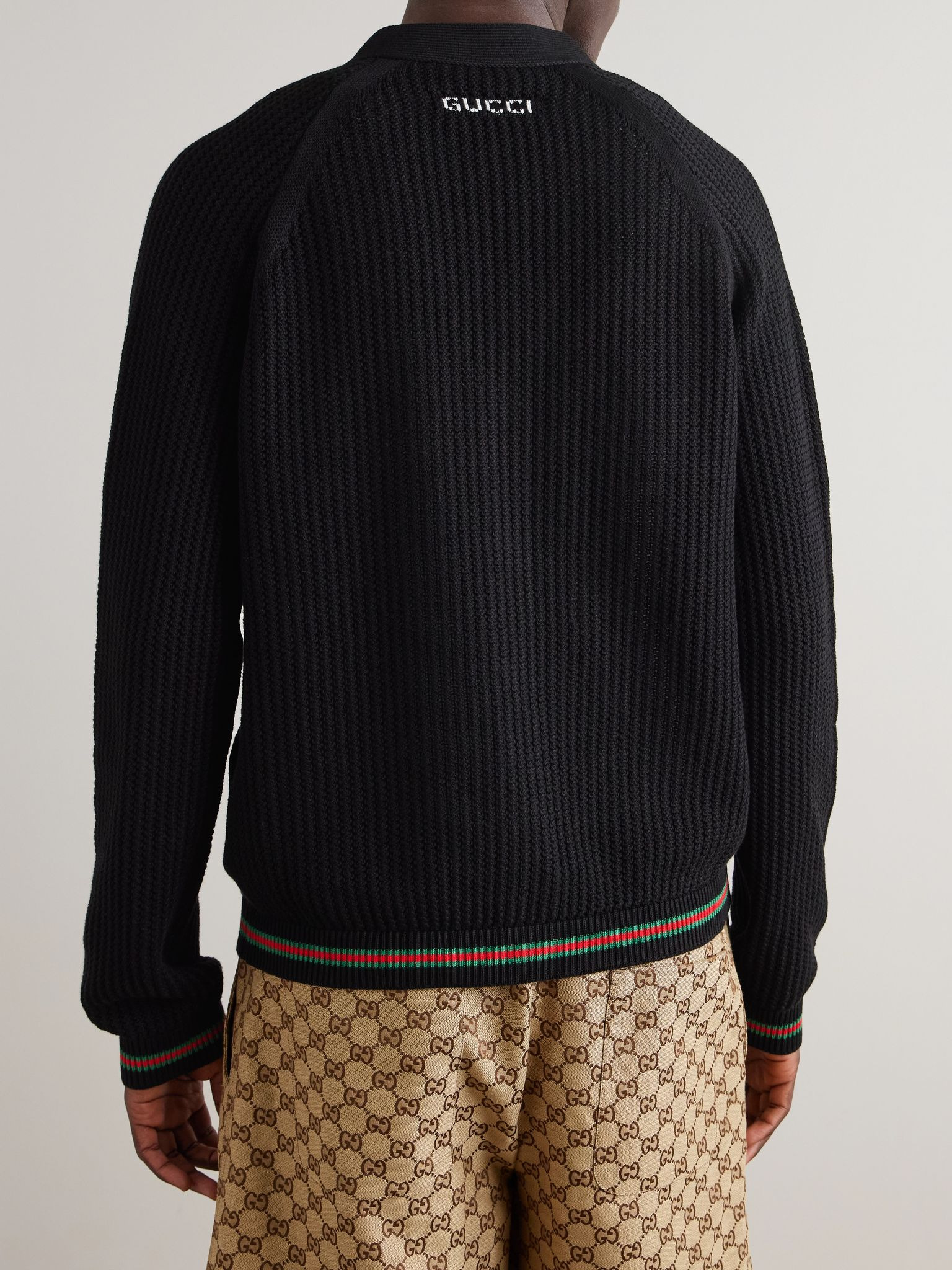 Striped Ribbed Cotton Cardigan Black - 3