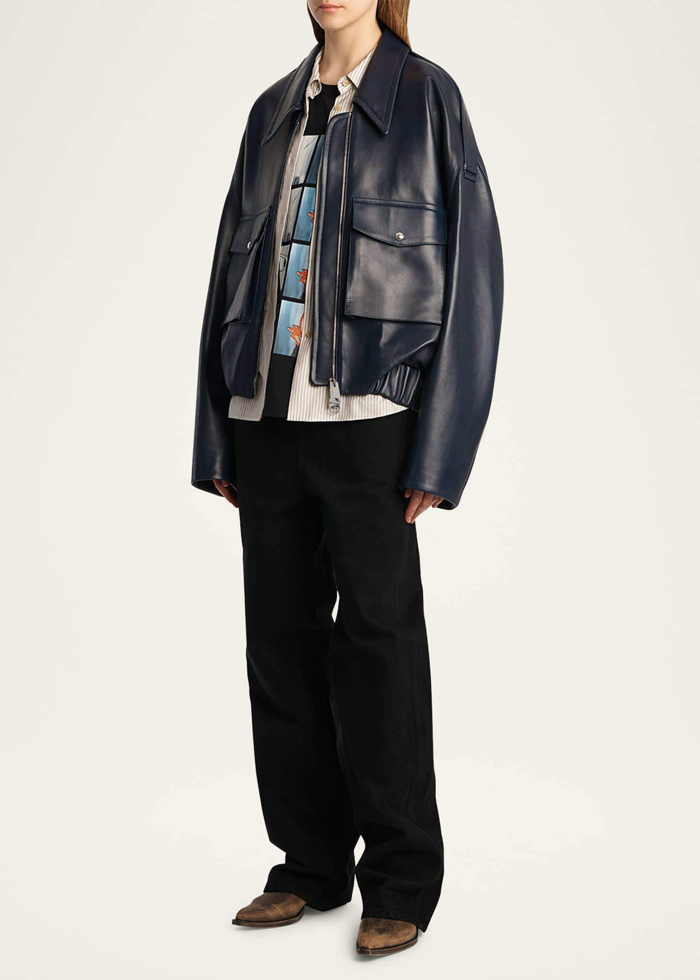 Owey Leather Bomber Jacket - 2