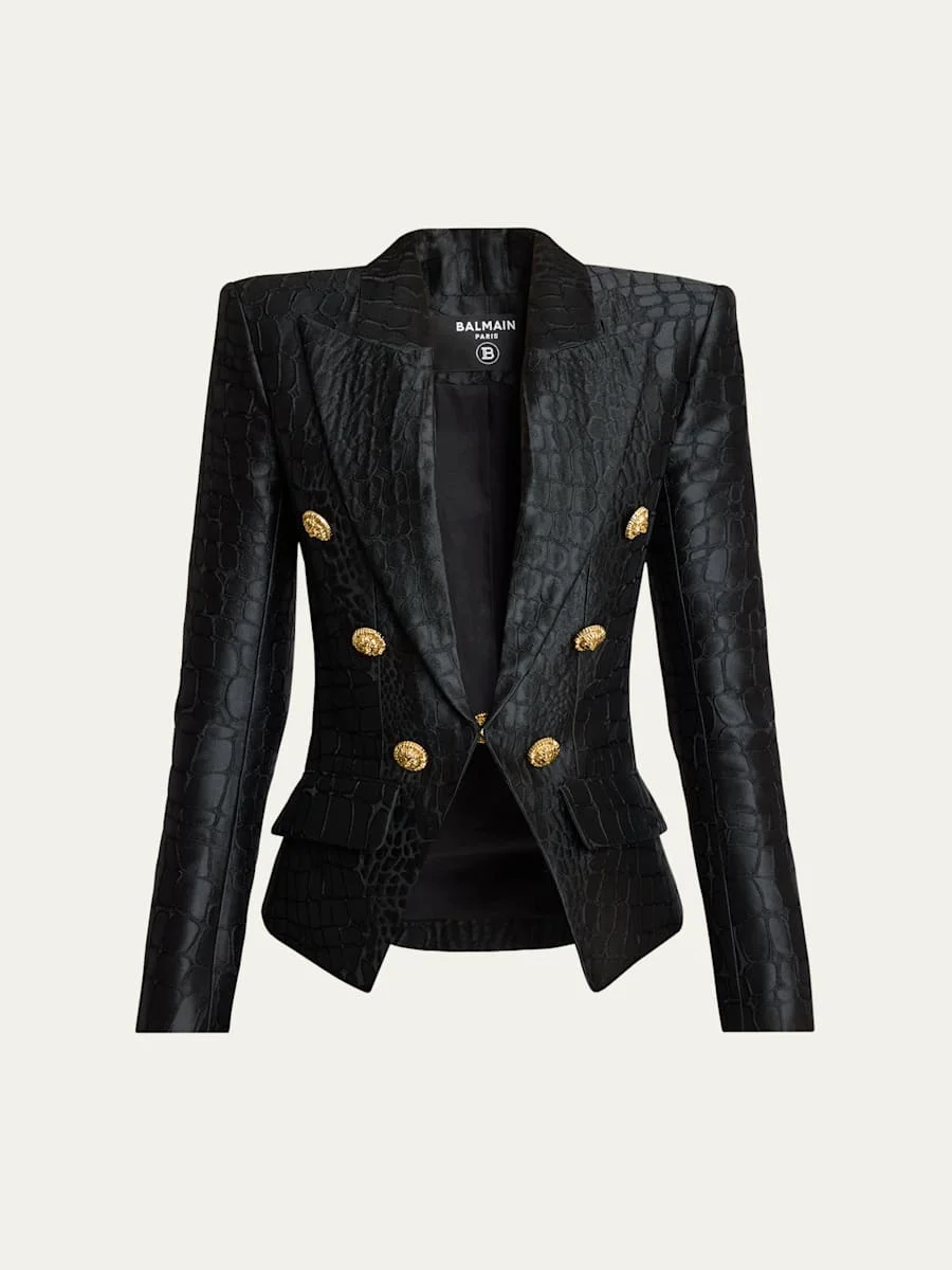 6-Button Croco Jacquard Blazer Jacket - 1