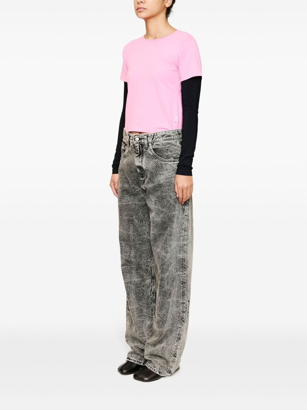 crinkled-finish wide-leg jeans - 6