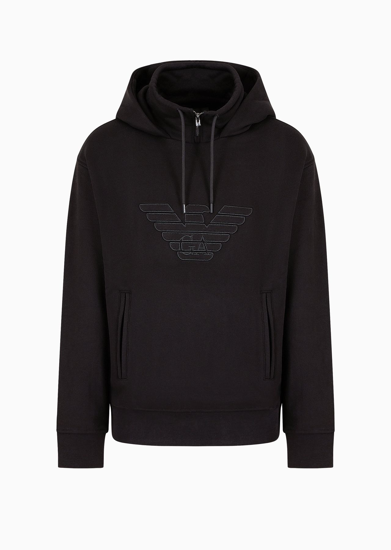 Hooded jersey sweatshirt with embossed domed logo - 1