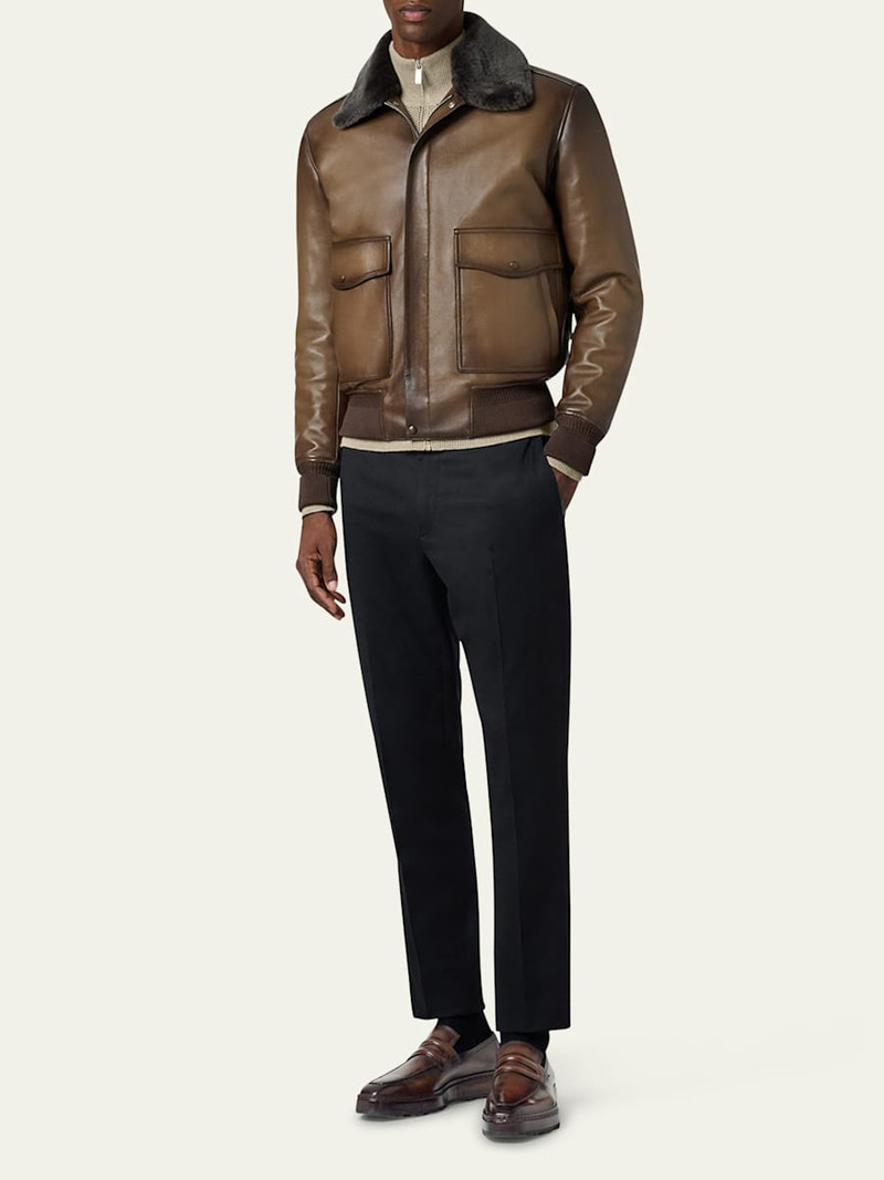Berluti Men's Leather & Shearling Collar Bomber Jacket outlook