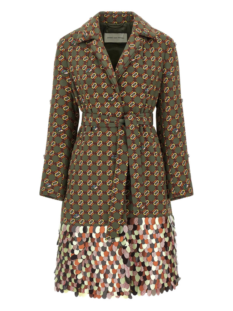 Dries Van Noten Dries Van Noten Roltas Crystal-appliqué Patterned Coat outlook