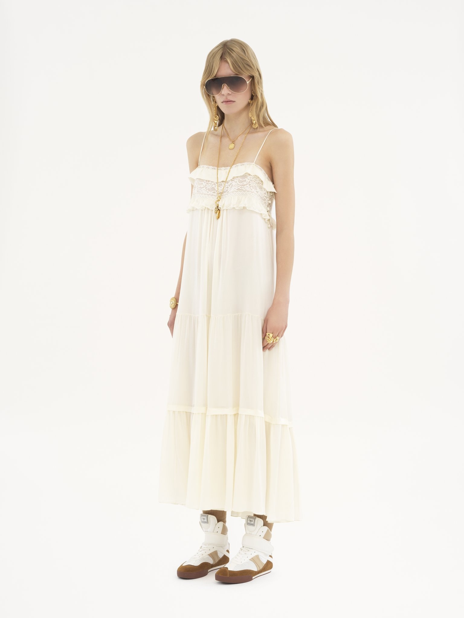 SLEEVELESS LONG DRESS IN SILK CHARMEUSE - 4