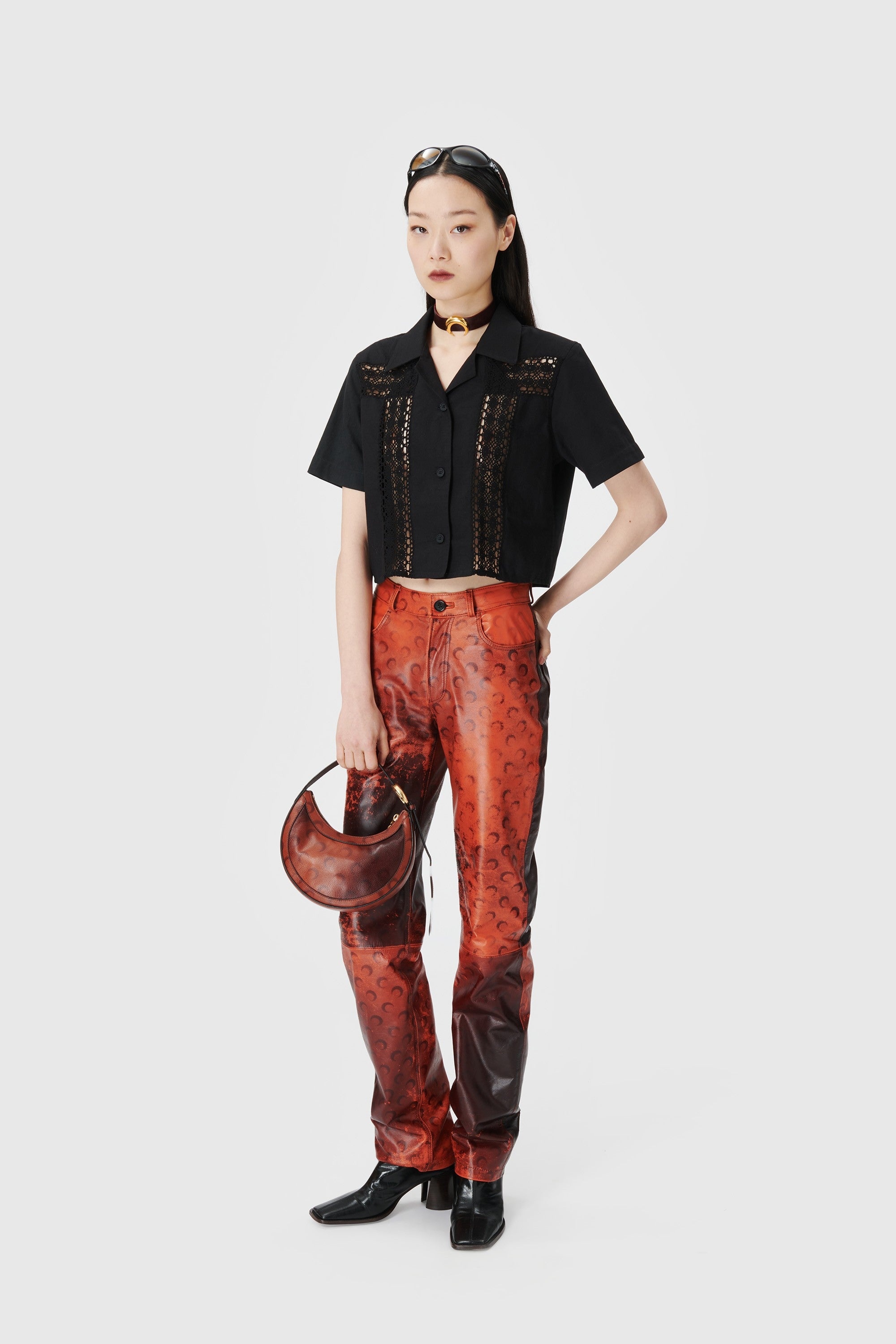 Airbrushed Crafted Leather Straight Leg Pants - 2