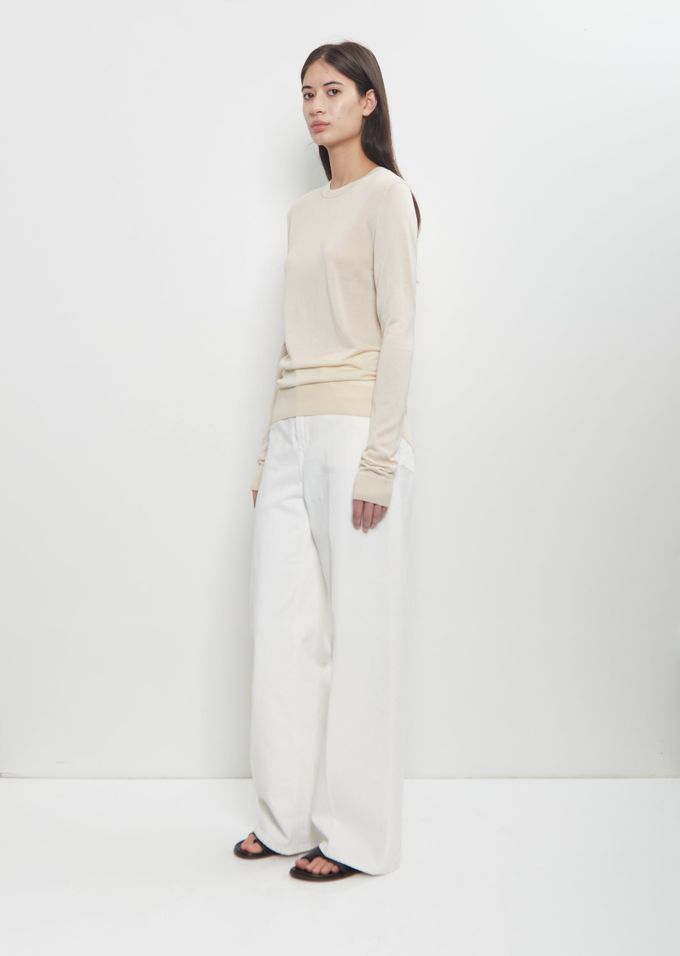 Fine Silk Crew-Neck Knit — Ecru - 4