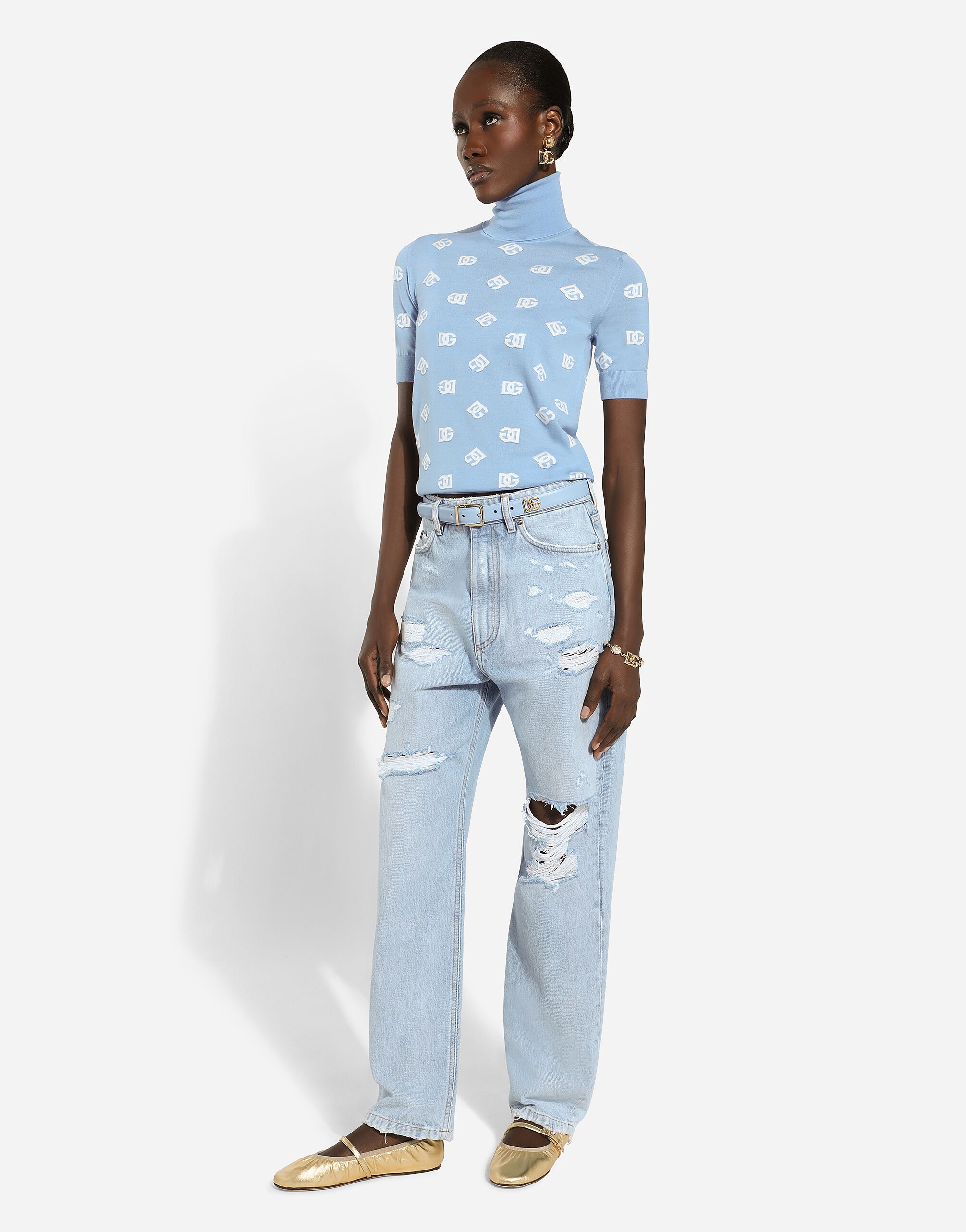 Cotton denim boyfriend jeans with rips - 5
