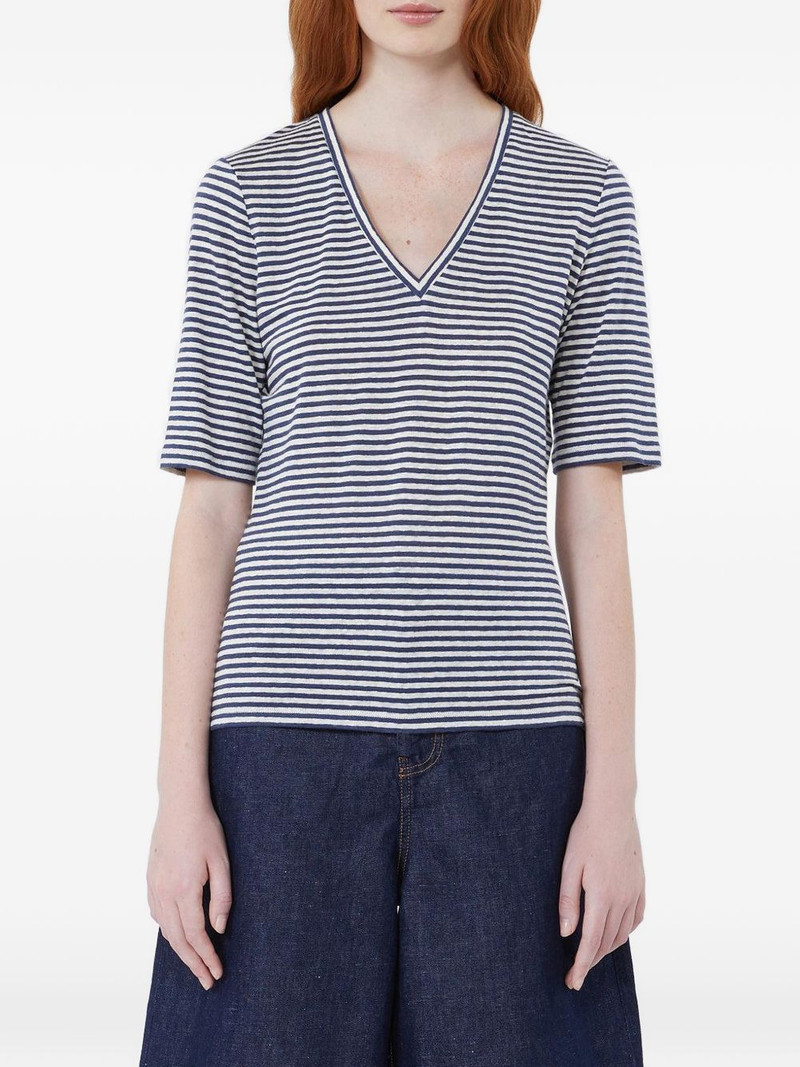 striped V-neck linenT-shirt 3