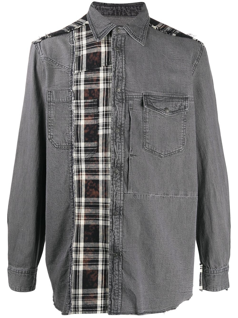 contrast check denim shirt - 1