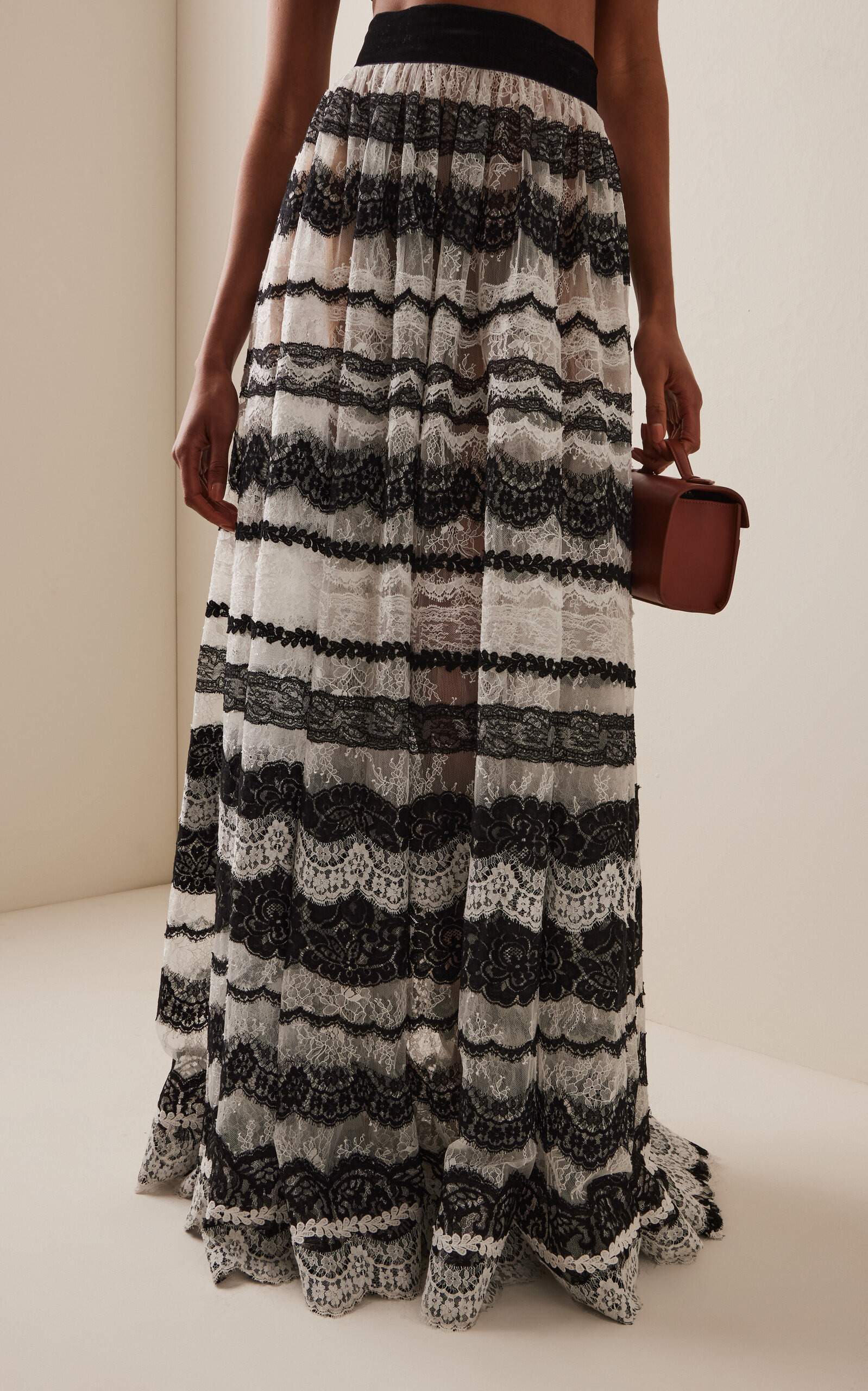 Lace-Detailed Maxi Skirt black/white - 3