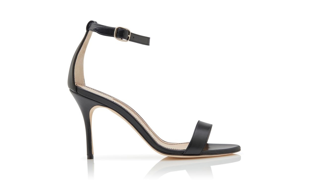 Black Nappa Leather Ankle Strap Sandals - 1