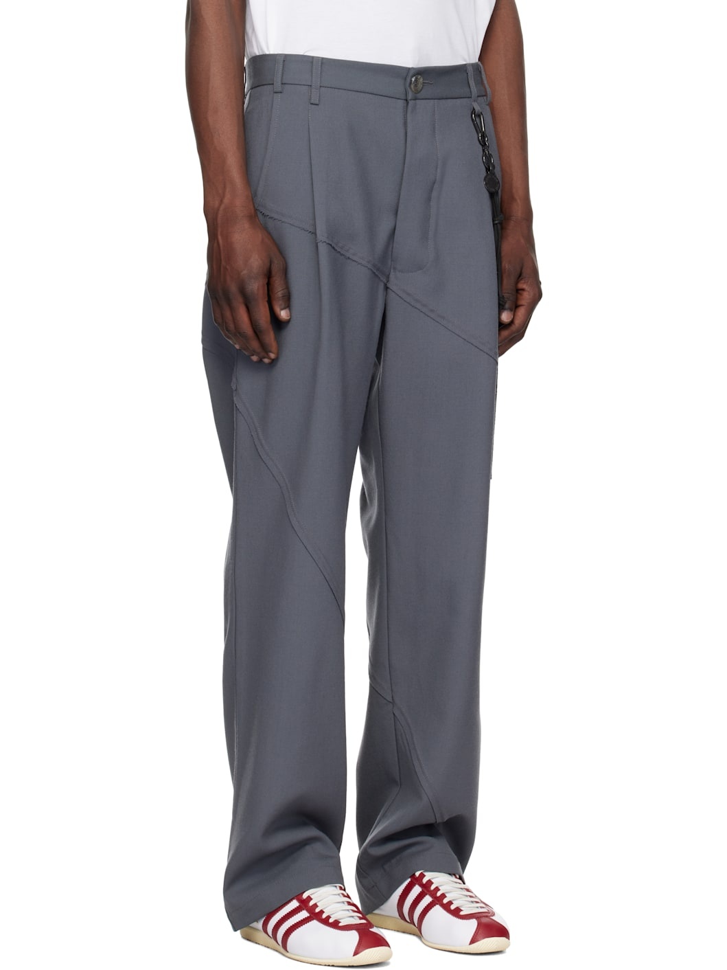 Gray Slash Loose Pleated Trousers - 2
